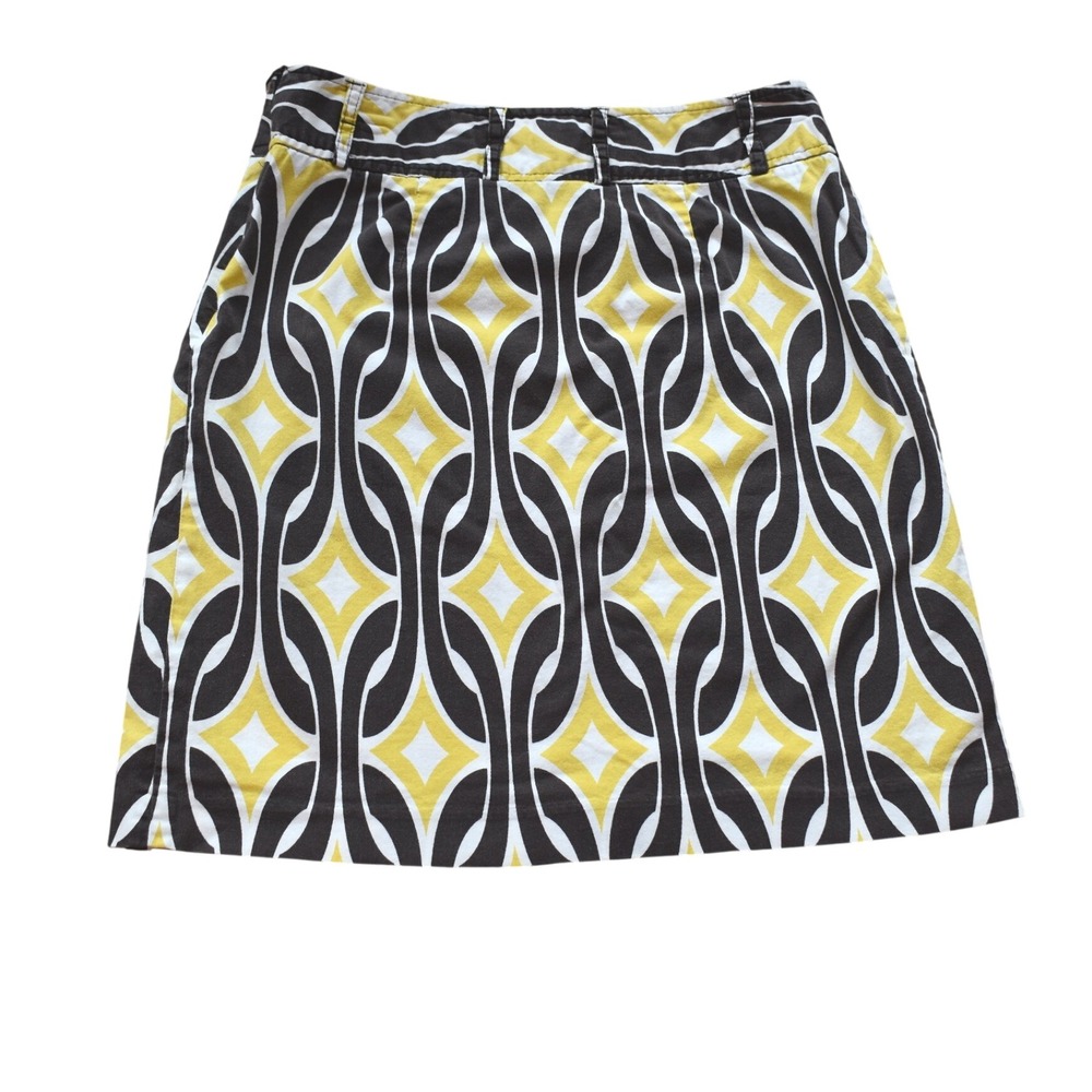 70s Retro Inspired Geometric Mini Short Skirt Yellow Brown Women 6 School Work